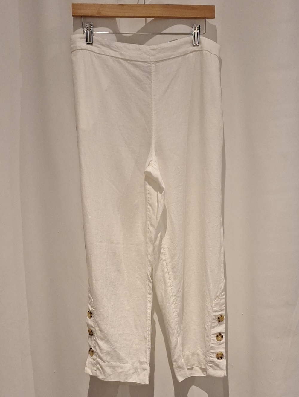 Chico's White Crop Button-Hem Linen Pants